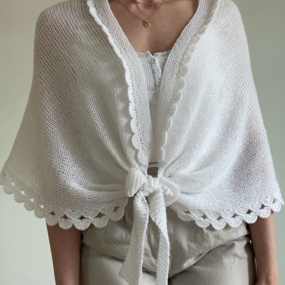 Elegant White Knit bridal shawl